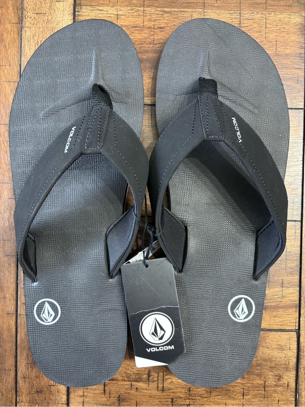 Volcom Men’s Black Flip Flop Sandals – Logo Thong Slides